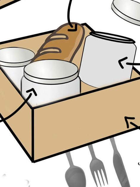 illustration d'une box en carton avec des objets dedans